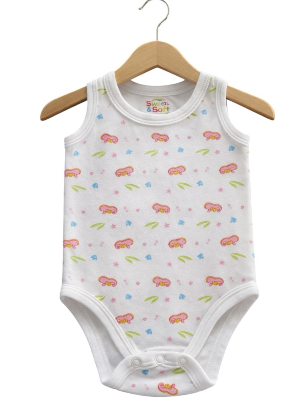 5/$15 Sweet & Soft Baby Girl Seahorses Print Sleeveless Bodysuit